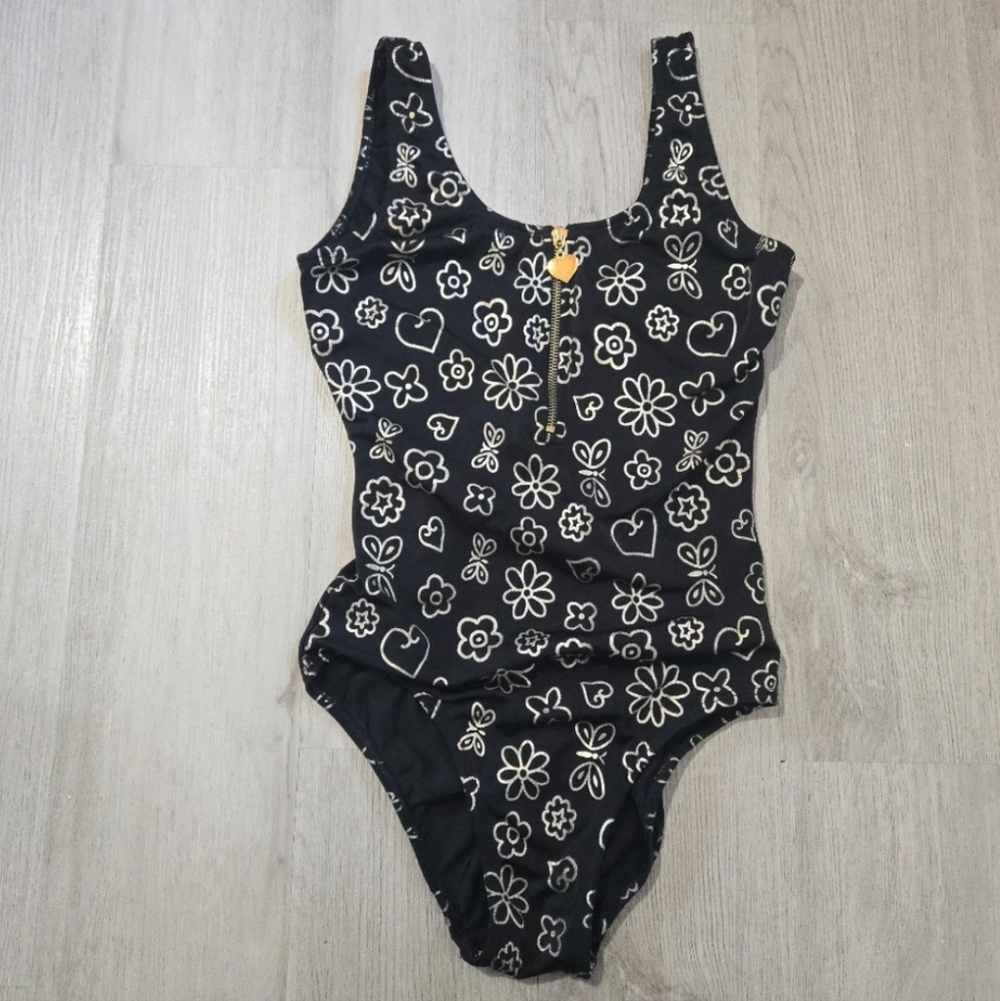Vintage Kathy Ireland Retro Y2K Metallic Floral Butterflies Swimsuit, SIZE 8